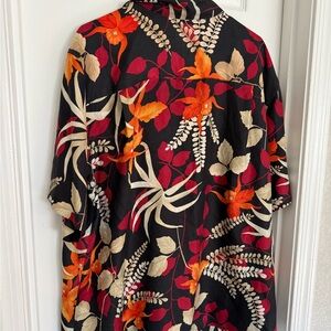 John Ashford Black Shirt with Red & Orange Floral Print